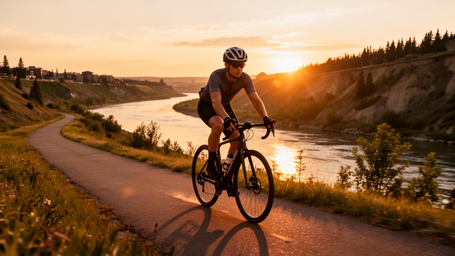 Cyclist in Edmonton river valley